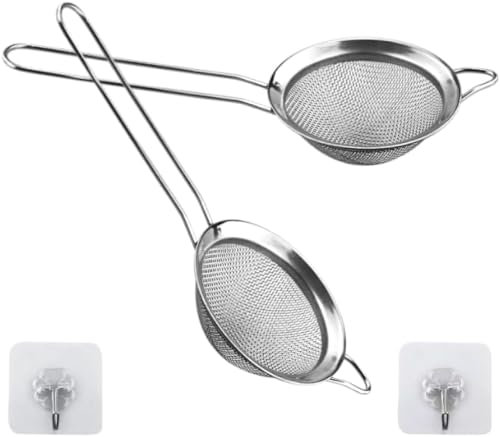 2 Pezzi Colino/Setaccio/Scolapasta 8cm in Acciaio Inox, Cucina Scolapasta Setaccio Colino Filtro Maglia fine con Maniglia per Dolci Pasta Riso Verdura