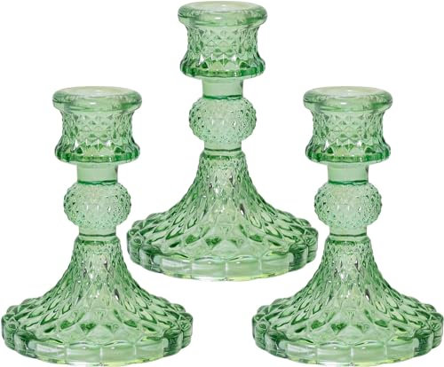 Glas Grün Kerzenhalter für Stumpenkerze und Spitzkerze Tischdekoration für Hochzeit Abendessen Party - 3 Stück