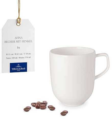 Villeroy & Boch Afina Mug with Handle, Premium Porcelain, Made in Germany, Dishwasher and Microwave Safe, 3.25 x 4in, Stackable, White