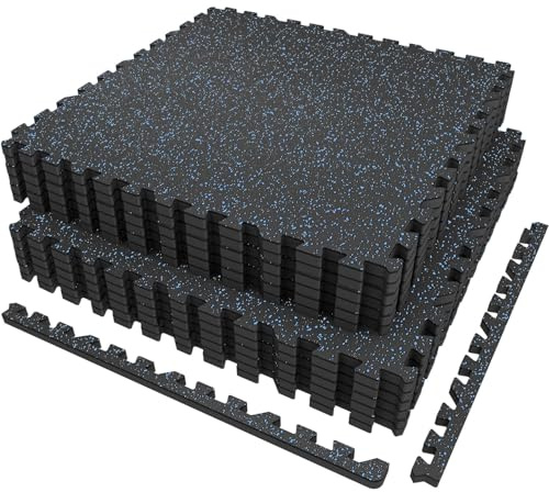 AIRHOP 6 Tapis 60x60x1,4 cm Tapis de Fitness d'Équipement avec Surface en Caoutchouc Robuste et Épais, Tapis de Protection de Sol en Puzzle pour Salle de Sport et Domicile,Noir&ble