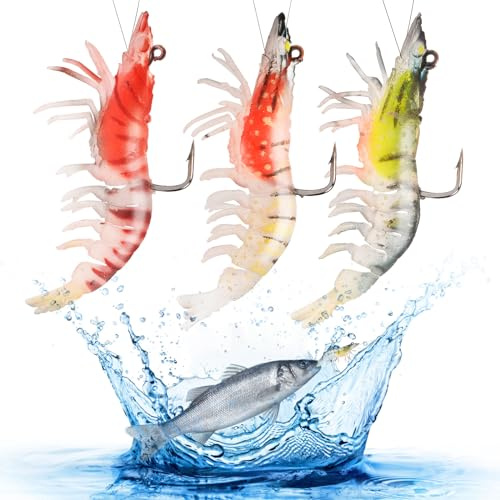 HOTUT 3 Camarón Suave cebos, señuelos Suaves para camarones Suaves, Cebo Camarón Artificial, Cebo Luminoso es Adecuado