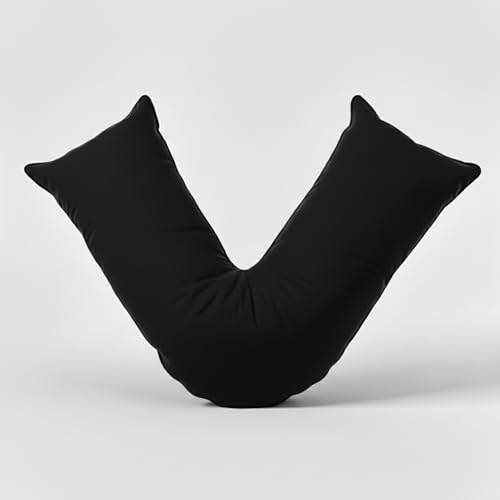 adsin Orthopaedic V Pillow with Pillowcase (Black 74 * 34cm), Pregnancy Support, Nursing & Post Surgery Pillow V Cushion with Hollowfibre for Neck, Head & Back Care, Soft, Durable, & Hypoallergenic