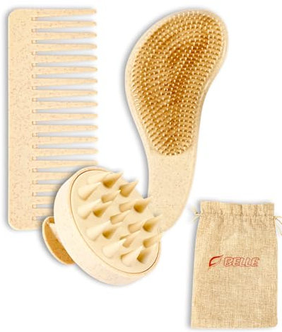 Kit 2 Peines + 1 Estimulador De Silicona ECO - Cepillo De Pelo Antitirones y Antirotura - Peine Antitirones - Cepillo Desenredante Sin Tirones Para Pelo Rizado