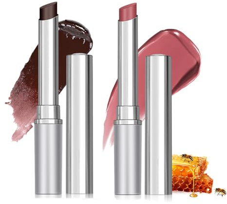 2PCS Honey Lipstick & Tinted Lip Balm, Hydrating Black & Pink Lip Color for Women, Long-Lasting Moisture with Natural Extracts, Lip Makeup Essentials