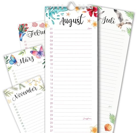 younikat Geburtstagskalender mit Spiralbindung I 10,5 x 29,7 cm I Jahresunabhängig I Dauerkalender Geburtstag mit Sternzeichen I Aquarell I you0001