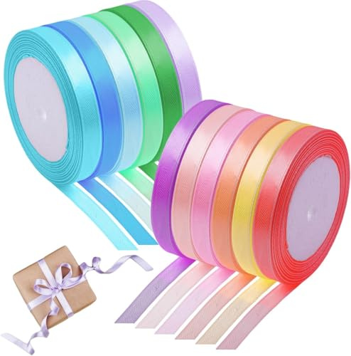 6mm Satin Ribbon Set – 12 Rolls of 22 Meters Each, Ideal for Crafting, Gift Wrapping, Decorations, and DIY Projects