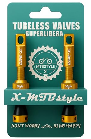 XMTBSTYLE Válvulas Tubeless Presta 44 mm – Pack de 2 para MTB, Carretera, Gravel y E-Bike – Aluminio CNC con Núcleo Extraíble Ovus, Color Dorado