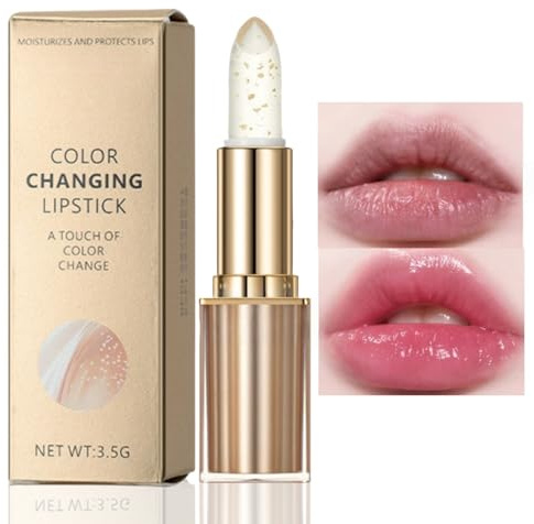 Gold Foil Color Changing Lipstick – Temperature-Activated Jelly Lip Balm, Long-Lasting Hydration & Moisture, Red Lipstick & Tinted Lip Balm, Lip Stain Long Lasting, Natural Lip Stick for Lip Care