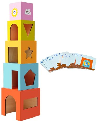 Giocattolo puzzle in legno da impilare, scatola di costruzione educativa, con carte di associazione di colori, blocchi educativi per ragazzi ragazze giochi al coperto sala giochi