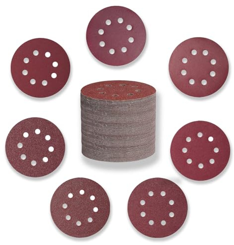 105 Piezas Papel de Lija Discos de Lija 125mm 8 Agujeros Discos de Pulir Grano 40/80/120/180/240/320/400 para Lijar Pulir Desincrustar para 5 Pulgadas Lijadora Excéntrica y Lijadora Orbital