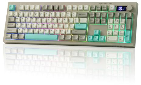 EPOMAKER AULA S102 PRO Tastiera da Gioco a Membrana con Schermo TFT, olume Knob & Number Pad, BT/2.4G/USB, RGB Backlit, Creamy Silicone Structure, Tastiera Silenziosa per Giochi PC/Ufficio (Grigio)