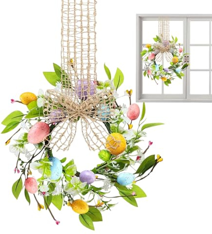Ylnailky Corona di Pasqua per Porta - Ghirlanda Artificiale Appendiabile Primaverile | Corona Di Pasqua Primaverile Con,per Feste Festival Celebrazioni Ingresso Negozi Parete Porta Finestra