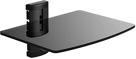 Tempered Black Glass Floating Shelf Wall Mount 1 Tier for DVD Players, Sky/Virgin Box, Games Consoles, TV Accessories and Speakers
