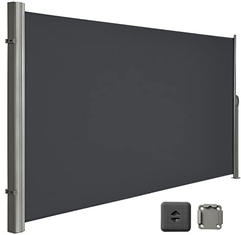 LARMNEE Seitenmarkise, ausziehbar, 180 x 350 cm, Sichtschutz, Sonnenschutz, Blickdicht, Seitenrollo, für Balkon, Terrasse, Garten, Dunkelgrau EGY1835BP02