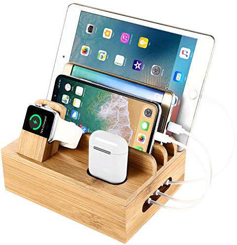 SETROVIC Bambus Desktop Organizer & Ladestation para varios aparatos Dock. Organizador universal de cuerda, accesorio de estación de carga, Apple Watch, Airpods