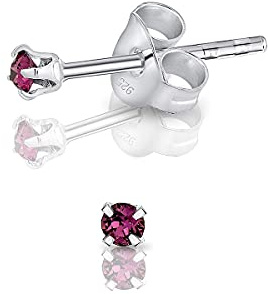 DTPsilver - Winzige Ohrringe 925 Sterling Silber mit Kristallen von Swarovski® Elements Runde Sehr kleine Ohrstecker - Durchmesser 2 mm - Farbe : Amethyst