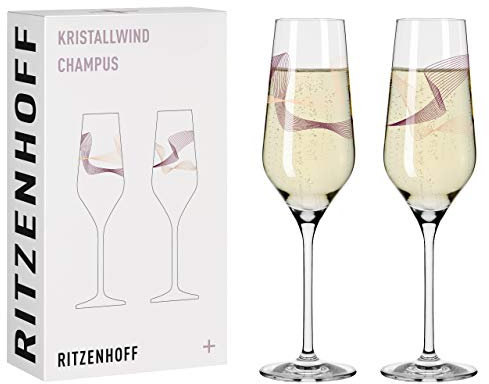 Ritzenhoff 3711001 Bicchiere da champagne 250 ml - Serie Kristallwind Set No. 1-2 pezzi con illustrazione del vento - Made in Germany