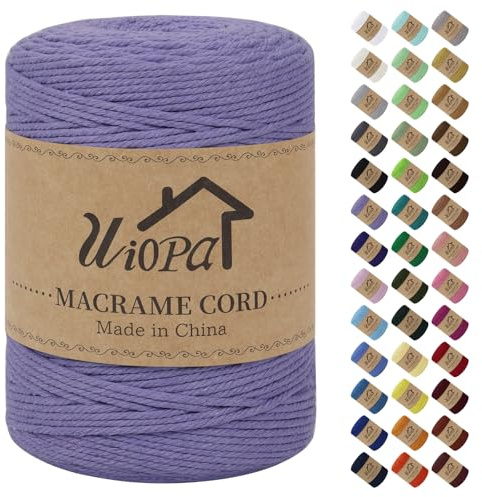 Uiopa Corde Macramé 3mm x 300m Fil Macrame Coton Naturel Ficelle Cordelette Couture Bricolage Cordon pour Macrame Mural, Porte Plante Mural, Decoration Mariage, Rideau, Emballage Cadeau (Violet)