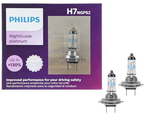 Philips Automotive Lighting H7 NightGuide Platinum Premium Upgrade Automotive Replacement Headlight Bulb, Fits Select High Beam, Low Beam, and Fog Positions (Pack of 2)