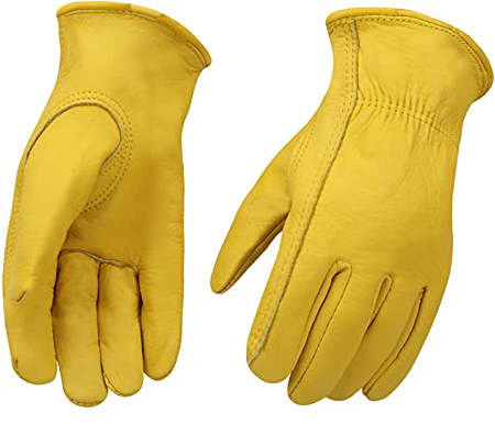 OLSON DEEPAK Guantes de trabajo de cuero para conductor/motocicleta/equitación/granja/ajuste perfecto para hombres y mujeres (amarillo, L)