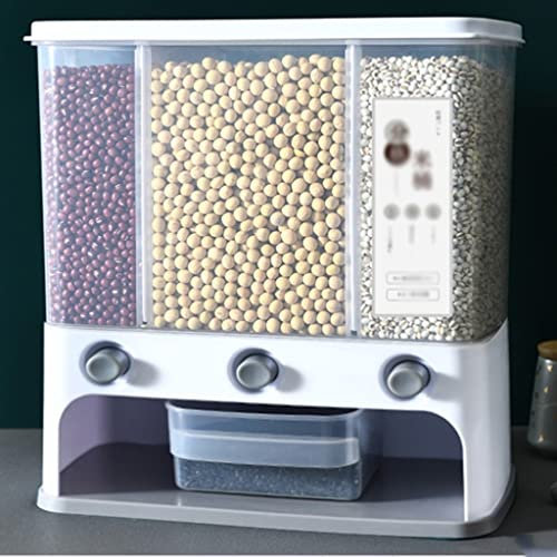 SYXL Distributeur de céréales Multifonctions, 3 Compartiments Distributeur de denrées Alimentaires sèches Machine d'avoine Polyvalente (Peut contenir 5,5 kg) (Color : Gris)