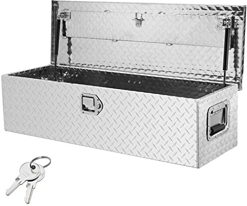 VEVOR Heavy Duty Aluminum Truck Bed Tool Box, Diamond Plate With Side Handle and Lock Keys, Storage Chest Organizer for Pickup, RV, Trailer, 39x13x10, Silver