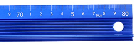 sourcing map Metal Regla 80cm Métrica Regla Medida Aluminio Aleación Antideslizante Protección Regla Recta Cortar Regla Medición Herramienta con Colgante Agujero para Cortar Medir, Azul