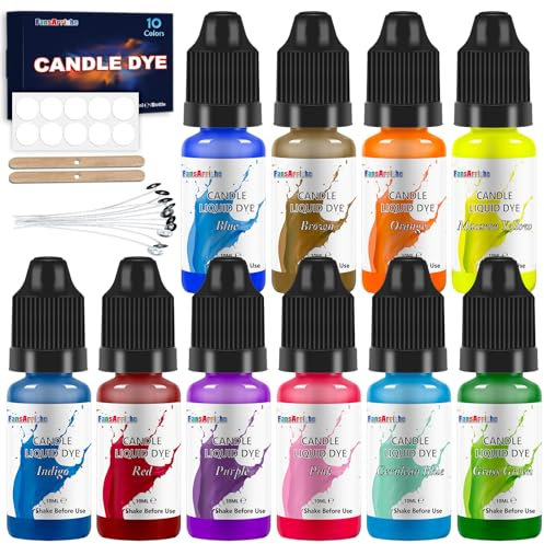 FansArriche Kerzenwachs Farbe - 10 Farben Flüssig Kerzenwachs Farbstoff für Die Kerzenherstellung - Hochkonzentrierter Kerzenfarbstoff Für Sojawachs, Paraffinwachs - je10 ml