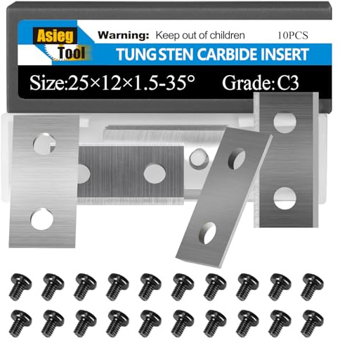 Asieg Tool 25x12x1.5mm-35° Rectangle Reversable Carbide Cutters Inserts Knives Blades for Router Cutters, Grooving Cutterheads, Rebating Moulder Cutterheads Woodworking Tooling Systems 10cs