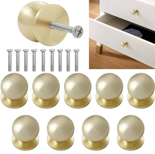 Oruiiju 10 Pezzi Pomolo per Mobili Rotondo, Oro Pomelli per Porta 25mm Maniglia per Armadietto con Viti– per casa, ufficio, armadio da cucina, cassetti e armadi