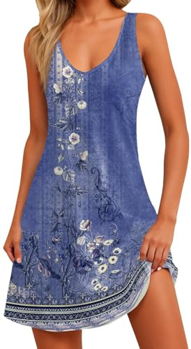Vestidos Playeros Mujer, Ropa Mujer Verano 2025 Fiesta Bohemio Sin Mangas Cuello V Tallas Grandes Playa Vestido Summer Dresses for Women Mis Pedidos Realizados Azul