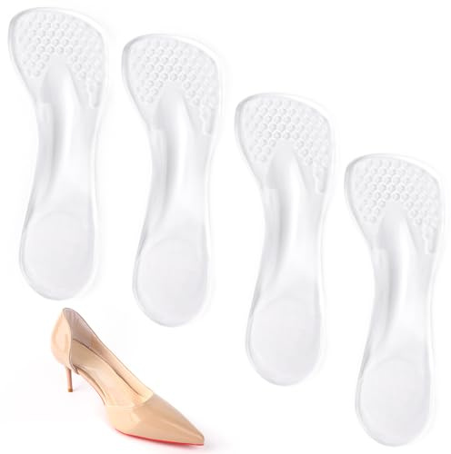 lasuroa 2 Pairs Insoles for High Heels, 3/4 Self-Adhesive Gel Insoles for Women High Heel Comfort Pads Weight Shifting Shoe Inserts Foot Cushions Accessories Used on Flat Feet (Transparent)