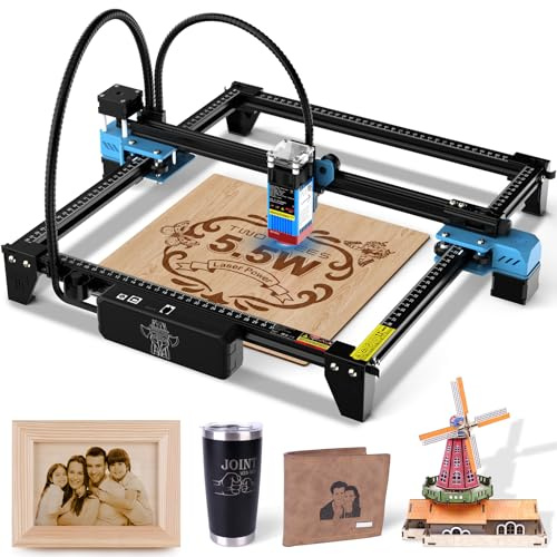 Twotrees TTS 55 Pro 5,5 W lasergravyrmaskin, lasergravyrmaskin, laserskärare med 500 mm/s hastighet, 0,08 mm laserspot lasergraverare för gör-det-själv-projekt på trä, metall, akryl, glas och