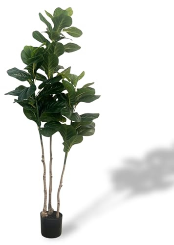 XBrand 5ft Artificial Fiddle Leaf Fig Tree, Realistic Leaves Faux Ficus Lyrata Floor Plant for Indoor Home, Living Room and Office Decor, Decorative Fake Tree, Housewarming Gift