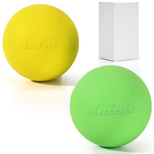 Massage Lacrosse Balls 2 Pack, Rubber Trigger Point Therapy Balls for Deep Tissue Myofascial Release, Plantar Fasciitis & Muscle Soreness Relief, Portable Pain Relief Tool (Green and Yellow)