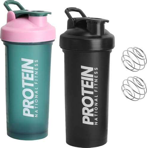 2 Pezzi Shaker per Proteine 700ML con Pallina, Indicatore ML, Antigoccia, Shaker per Proteine per Palestra e Fitness, Bottiglia per Frullati Proteici, Shaker per Proteine per Polvere di Proteine