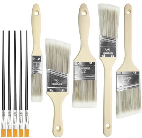 Juego de pinceles de pintor, juego de pinceles planos, suministros de pintura, pinceles y pinceles de pintura con mango de madera, juego de pinceles profesionales para pintar paredes, techos, muebles