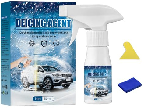 Descongelador para parabrisas de coche, spray removedor de hielo, 1 juego, solución de deshielo para ventanas automotrices, limpiador de vidrio de camión, incluye esponja y toalla, para clima de nieve
