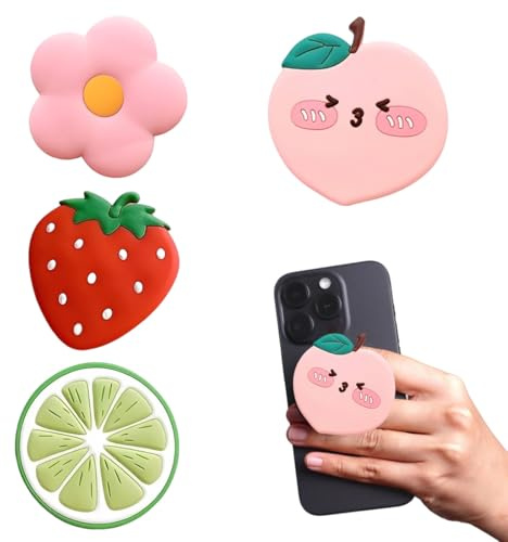LAKJUOZ 4Pcs Soporte Y Agarre Para Teléfonos Móviles Y Tablets,Soporte De Anillo De Agarre Para Teléfono Móvil,Agarre Seguro,Comodidad Diaria Para Smartphones Y Tabletas, Plegable Y Retráctil(Fruta)