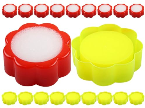 Cabilock Almohadillas Humectantes para Dedos de Oficina, Esponja en Forma de Flor, 24 Piezas (12 Rojas 12 Amarillas), Humedecedor de Dedos para Clasificar Billetes y Documentos, Material