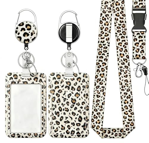 Fashionabla 3D-relief-leopardmönster ID-fodral med nyckelband, glidkortfodral med avtagbar snodd och infällbar badge rulle av hård plast för sjuksköterska, lärare, kontorsarbetare