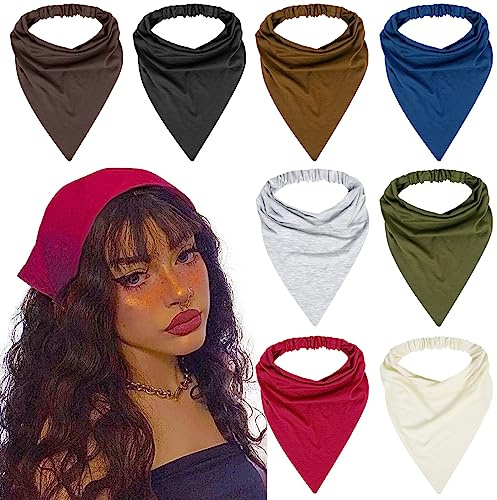 8 Pack Hair Scarf Headband for Women Girls, Non Slip Elastic Boho Triangle Head Scarf Bandana, Cotton Polyester Hair Wraps for Yoga Running Daily Use