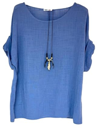 Kiran Fashion New Ladies 100% Cotton Tops Lagenlook One Size Plain for Summers Beach Casual (UK, Alpha, One Size, Regular, Regular, Denim Blue)