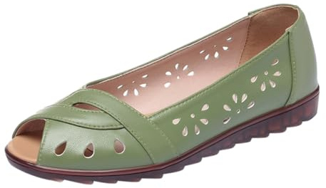 Generisch Zapatos de bailarina para mujer, de piel, zapatos planos, zapatos de verano, cómodos, transpirables, zapatos de oficina con patrón de agujeros, zapatos abiertos, zapatos casuales