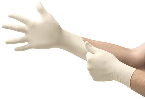Ansell TouchNTuff 69-318 Latex Einweghandschuhe Puderfrei, Professionelle Schutzhandschuhe mit Texturierte Fingerspitzen, Lebensmittel Einmalhandschuhe, Weiß, Größe S (100 Handschuhe)