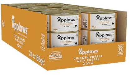 Applaws Natural Wet Cat Food Cans, Chicken with Cheese in Broth - 24 x 156g