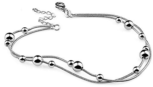 Kim Johanson Damen Fußkettchen *Silver Dream* aus Edelstahl Silber mit beweglichen Kugeln & einem extra starken Karabinerverschluss inkl. Schmuckbeutel