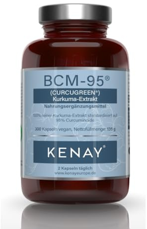 BCM-95® (Curcugreen®) Kurkuma-Extrakt - 750mg pro Tagesdosis - pflanzliche Kapsel - Vegan - Ohne Magnesiumstearat - 300 Kapseln vegan KENAY EUROPE