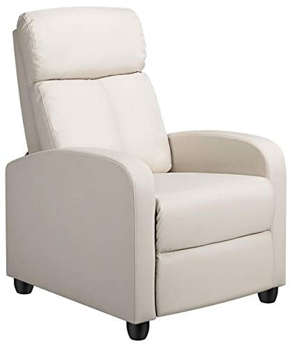Yaheetech Modern Recliner Upholstered Armchair PU Leather Comfy Sofa Lounge Chair Padded Soft Seat Adjustable Footpad Pocket Spring for Home and Theater Beige