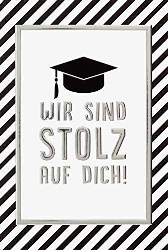 bsb Karte zur bestandenen Prüfung 11,5 x 17,0cm - hochwertige Herzlichen Glückwunsch Karte mit silberner Schrift & Umschlag - Prüfung bestanden Karte mit Umschlag - Wir sind stolz auf dich!